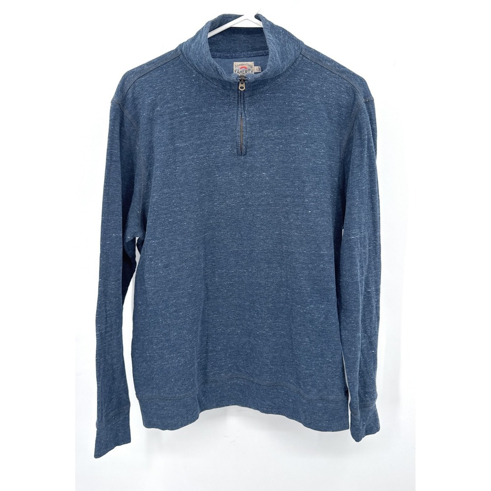 Faherty Sweater Men's L Heather Blue 1/4‎ Zip Long Sleeve Pullover Stretch
